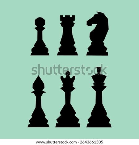 Chess figures vector icons set. Board game. King, queen, bishop, pawn, horse, knight, rook. International chess day. Chess tournament. Strategy concept