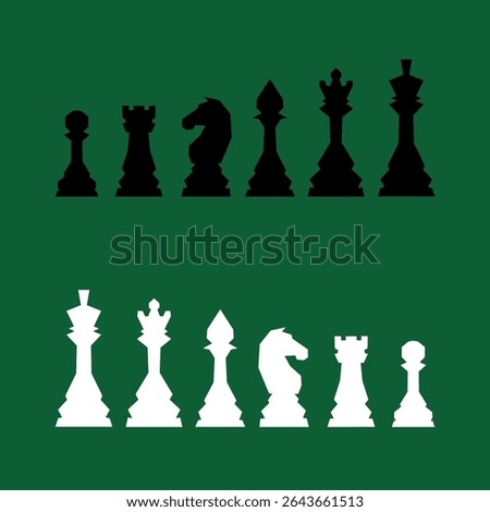 Chess figures vector icons set. Board game. King, queen, bishop, pawn, horse, knight, rook. International chess day. Chess tournament. Strategy concept