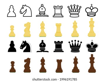 chess figurines of various colors isolated on a white background