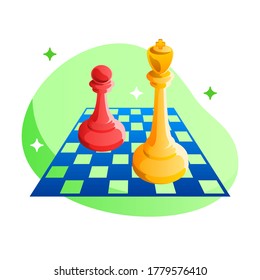 Chess flat icon concept illustration. Sport and game symbol. Charming clip art illustration design