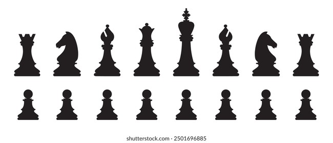 Chess flat silhouette icon set. Chess figures vector icons.