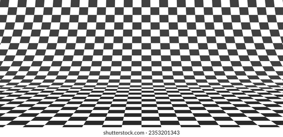 Chess Floor in Perspective with Checkerboard Texture. Empty Chess Board. Black and White Squares Mosaic Studio Background. Vector illustration.