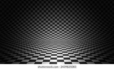 Chess Floor in Perspective with Checkerboard Texture. Empty Chess Board. Black and White Squares Mosaic Studio Background. Vector illustration.