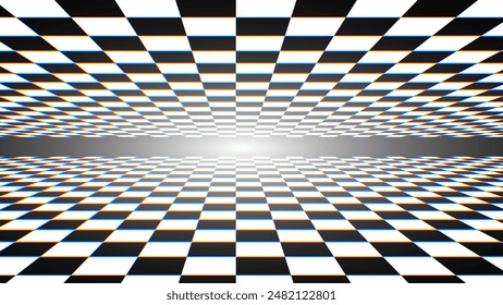 Chess Floor in Perspective with Checkerboard Texture. Empty Chess Board. Black and White Squares Mosaic Studio Background. Vector illustration.