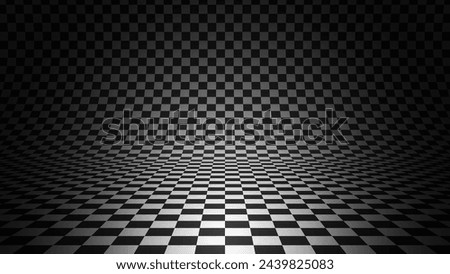 Chess Floor in Perspective with Checkerboard Texture. Empty Chess Board. Black and White Squares Mosaic Studio Background. Vector illustration.