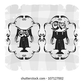 Chess frames. Castle. Gray scale, vector