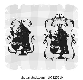 Chess frames. Queen. Gray scale, vector