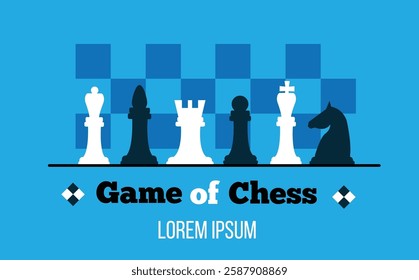 Chess Game Board with Figures Flat Style. Intellectual games and leisure activity concept vector art