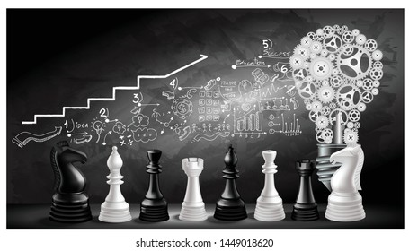 Chess game concept  black and white with background  sketch plan creativity modern idea and concept illustration.