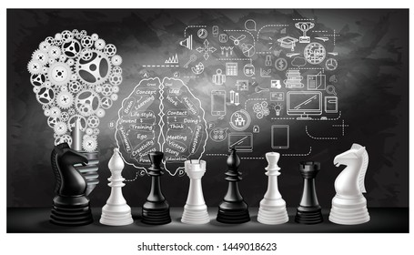 Chess game concept  black and white with background  sketch plan creativity modern idea and concept illustration.