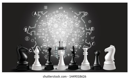 Chess game concept  black and white with background  sketch plan creativity modern idea and concept illustration.