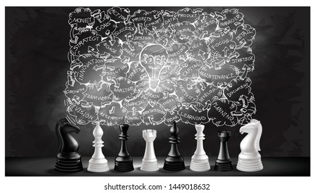 Chess game concept  black and white with background  sketch plan creativity modern idea and concept illustration.