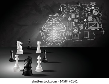 Chess game concept  black and white  with sketch plan business creativity modern idea and concept illustration.