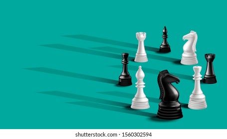 Chess game concept  black and white sort are circle with shadow.