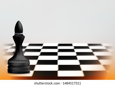 Chess game concept with realistic board and black  bishop pieces of chess vector illustration