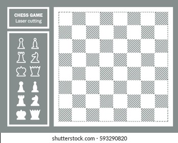 Chess game decorative laser cut. Geometric ornament. chessboard and chess pieces. Chess King. Template for laser cutting of metal, wood, paper. Souvenir gift. Handmade. Vector illustration.