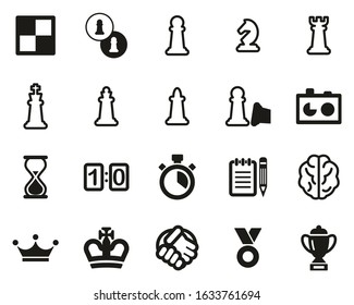 Chess Game & Equipment Icons Black & White Set Big