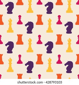 Chess game figures seamless colorful pattern 