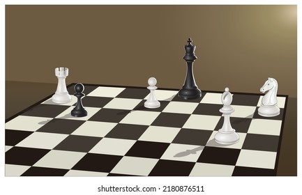 Chess Game In Final Step - A Soldier Wants Power, Vector Illustration Isolated