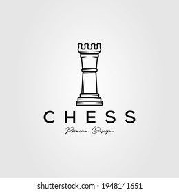 chess game minimalist line art logo template vector illustration design. simple classic rooks, bishop, tower logo concept