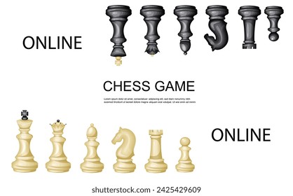 Chess game online match tournament. Chess game. Hand drawing. Vector graphics. Web page template for a site.
