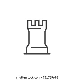 Chess game piece line icon, outline vector sign, linear style pictogram isolated on white. Rook chess figure symbol, logo illustration. Editable stroke