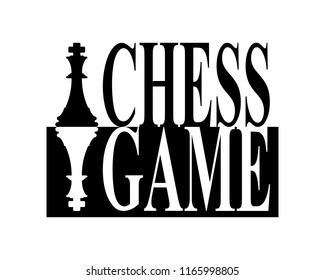 Chess game pieces and text in black and white silhouette sign
