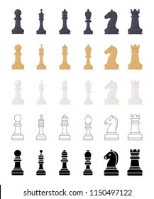 Chess Game Pieces Vector Icons Set 