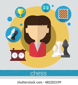 Chess Game Player Senior Man Icon Flat Vector Illustration