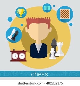 Chess Game Player Young Man Icon Flat Vector Illustration