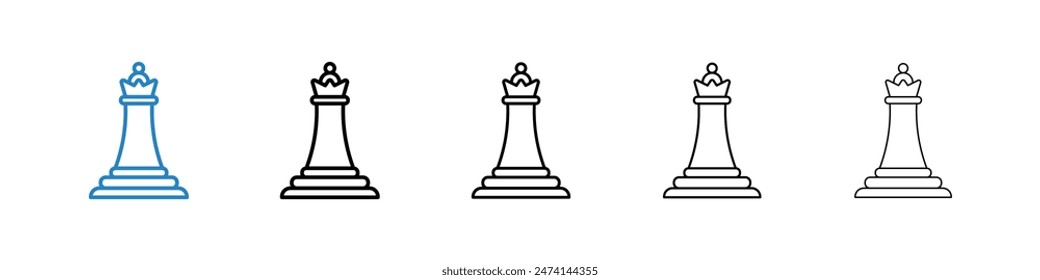 Chess Game Queen Icon Set. Crown Piece Vector Symbol.