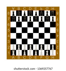 Chess. Game of chess. School chess. Game board wood.  Isolated on a white background. Flat vector illustration. 