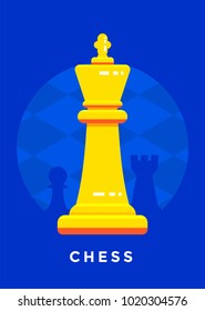 Chess game sport poster design. Vector flat illustration.