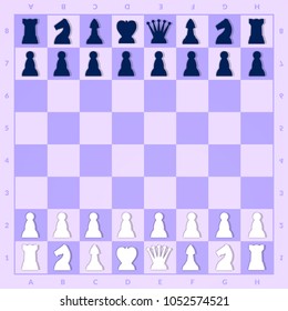 Chess game start setup. Chessboard pattern background