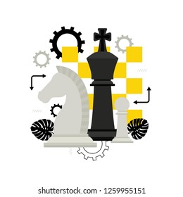 Chess game. Strategy.  Flat vector illustration for web  design. Business concept, strategic planning.