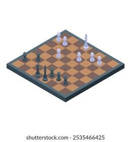 Chess game strategy playing chessboard king queen checkmate figures isometric