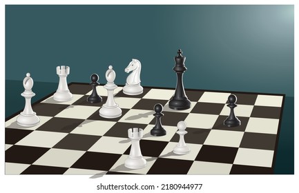 Chess game strategy, vector illustration isolated on white background