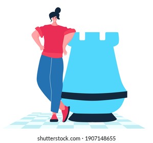 Chess game. Trendy flat illustration. People play chess.Teamwork and competition. Chess pieces. Vector graphics.