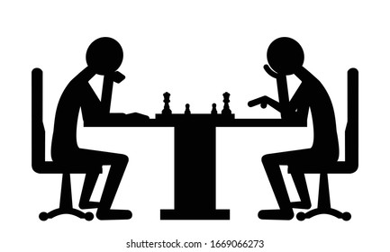 chess game, two people, table, vector illustration