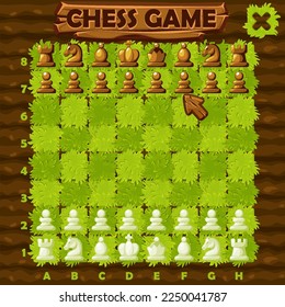 Chess game UI, Farm style chess board and set chess figures for 2D game