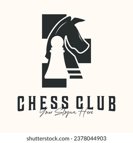 chess game vintage logo vector minimalist illustration design, chess strategy game symbol design