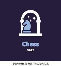 Chess with gate, logo design vector symbol icon illustration creative idea
