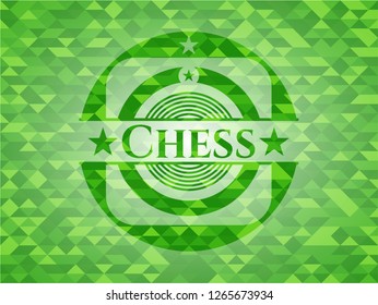 Chess green emblem. Mosaic background