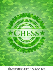 Chess green emblem with triangle mosaic background