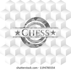 Chess grey badge with geometric cube white background