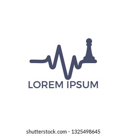 Chess heartbeat vector logo design. Chess and pulse logo concept. Heartbeat pulse line with two crossed chess figures.