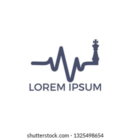 Chess heartbeat vector logo design. Chess and pulse logo concept. Heartbeat pulse line with two crossed chess figures.