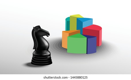 Chess horse  black and graph chart  - creativity modern idea and concept illustration.