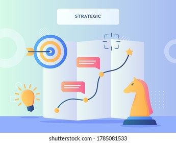 Chess horse character in front route to star bulb lamp arrow target goal with flat style