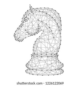 Chess horse figure from abstract futuristic polygonal black lines and dots. Vector illustration.